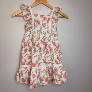 Tommy Bahama Girls 5-6 Peach Floral Dress Cotton Ruffle Lace Tiered Cottagecore